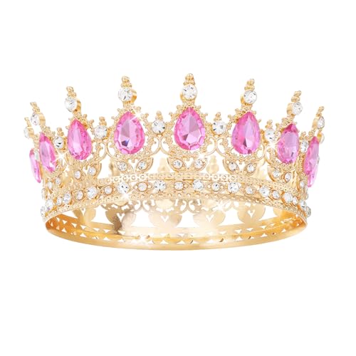 Feltent Pink Crown for Women Crystal Tiara and Queen Crown for Women Wedding Headband for Bride Hair Accessories for Costume Birthday Party Cake Decoration Prom