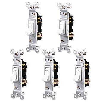 GE in-Wall Light Switch, Single Pole, White Toggle, 5 Pack