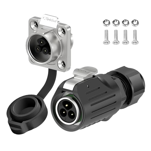 E-WeiChat EW-LP16 Industrial Waterproof Connector IP68 Quickly Plugging Aviation Connector Anti-Interference Circular Connector Fast Release Electrical Connector M16 2-9 Pin Flange Socket (3 Pin)