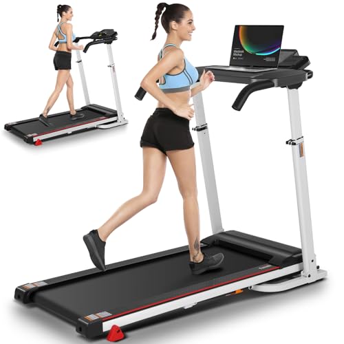 Image of Treadmill with Desk Workstation & Adjustable Height, 450 lbs Weight Capacity, Folding Treadmill with 5% /15% Incline, Bluetooth Speaker & App, Portable 3.5HP Walking Pad with Desktop for Home Office
