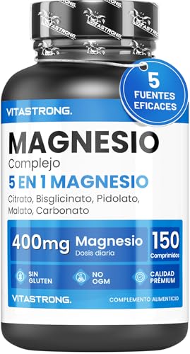 MAGNESIO COMPLETO 400mg - 5 en 1 Magnesio - Citrato de Magnesio + Bisglicinato de Magnesio + Magnesio Malato + Pidolato y Carbonato – Suplemento de Magnesio Antiestrés