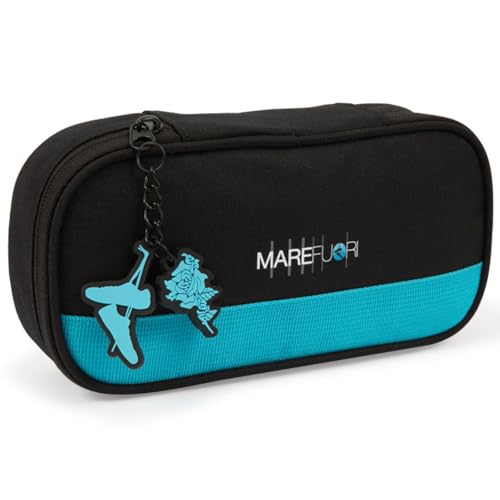 PRESTIGE & DELUXE Trousse ovale Zip Mer Out pour l'école Papeterie + porte-clé sifflet et stylo multicolore, multicolore, media, classique