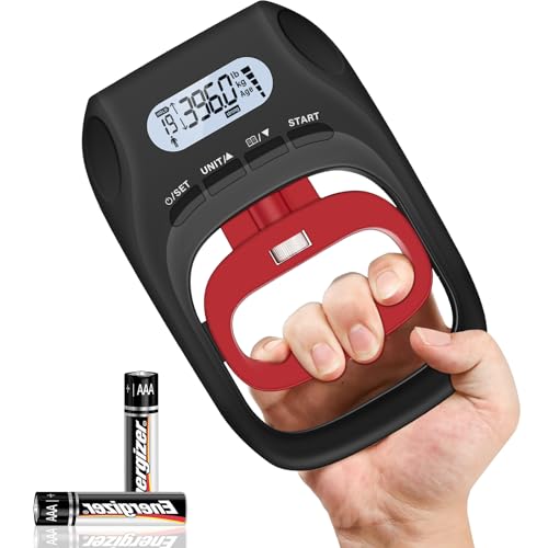 JTHEW - JTHEW Testeur de force de préhension – Dynamomètre numérique à main de 180 kg avec capteur précis et poignée réglable pour rééducation sportive et clinique (noir et rouge)