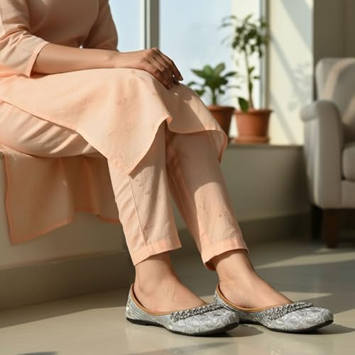 Image of DFR Women Rajasthani Embroidered with Payal Punjabi Mojari Juti Shoe