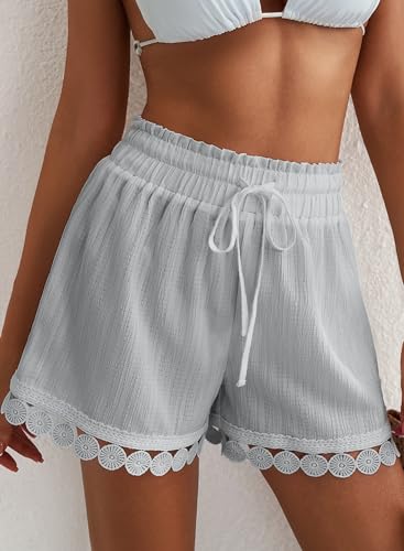 Image of Dokotoo Womens Shorts Summer Casual Loose Elastic Waist Drawstring Lace Boho Beach Cover Up Shorts