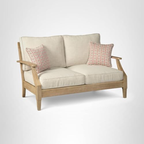 Signature Design by Ashley Clare View Eucalyptus Wood Outdoor Loveseat, Patio Couch with Nuvella Cushions, 56" W x 35" D x 32" H, Beige — view 8
