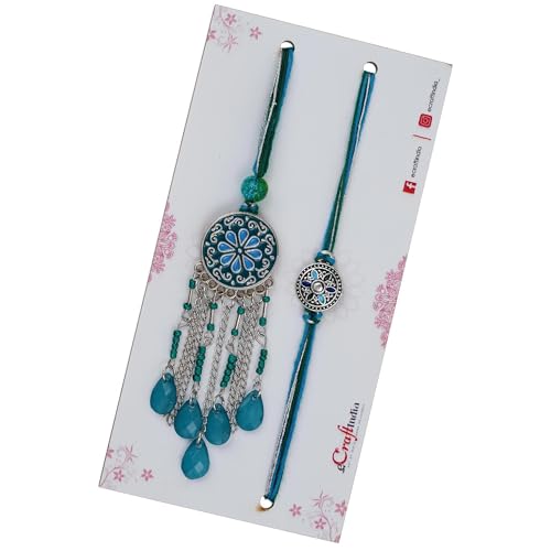 Image of eCraftIndia Floral Designer Bhaiya Bhabhi Rakhi Set with Best Bro Ever Fridge Magnet | Roli Chawal Pack | Rakhi for Brother Bhaiya Bhai | Lumba Rakhi for Bhabhi, Sister