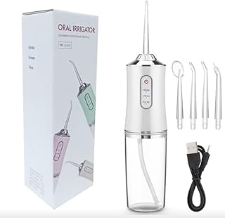 Water Flosser Oral Irrigator with 3 Modes 4 Jets IPX7 Cordless Rechargeable Irrigation Cleaner with 230ml Detachable Water Tank for Teeth Cleaning (Multicolor-White,Green,Pink)