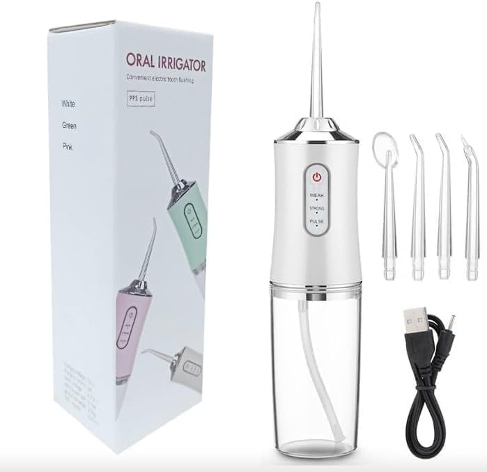 Oral Irrigator with 3 Modes 4 Jets IPX7 | Cordless Waterproof Rechargeable Irrigation Cleaner with 220ml Detachable Water Tank for Teeth Cleaning (Green)