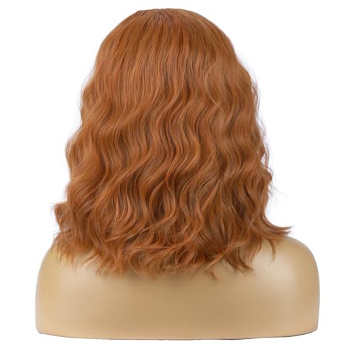 Image of BERON Women Light Brown Short Wave Wig Girls Side Part Shoulder Length Wavy Heat Resistant Synthetic Wig for Cosplay Costume Party or Daily
