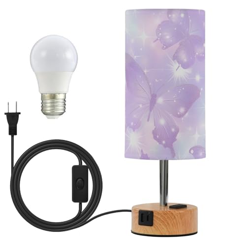 Mnsruu Lámpara de mesita de noche con mariposas moradas con purpurina brillante, lámpara de noche de 3 vías regulable con control táctil para dormitorio, sala de estar (bombilla incluida)