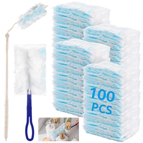 Oungy 102 Stück Staubmagnet Nachfüllpack, Duster für Pronto Staubwedel, Staubwedel Teleskop Staubwischer mit 1 Handgriff und 1 Teleskopstange, für Tierhaare Staub Schmutz