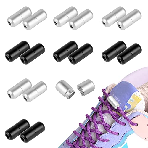 Diealles Shine Metallkapseln für Schnürsenkel, 16 Stücke Schnürsenkel Schnalle Metallkapsel, Legierung Schnürsenkel Verschlüsse Metall Kapselverschluss für Sneaker Freizeitschuhe (Schwarz,Silber) Cover