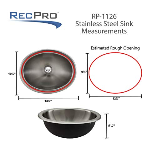 Recpro RP-1126-SS Rv 10 Inch X 13 Inch Stainless Steel Oval Sink thumb #4