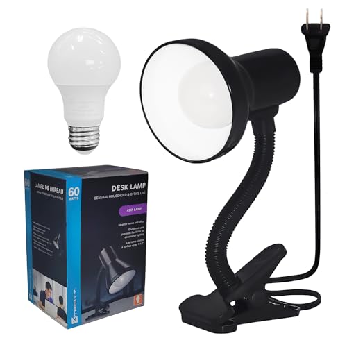 Xtricity LED Clip on Desk Lamp with 360° Flexible Gooseneck, Reading Light for Bed Headboard– 6W A19 Bulb Included, 120V, On/Off Switch, 10.25” Height Table Lamp with Black Finish