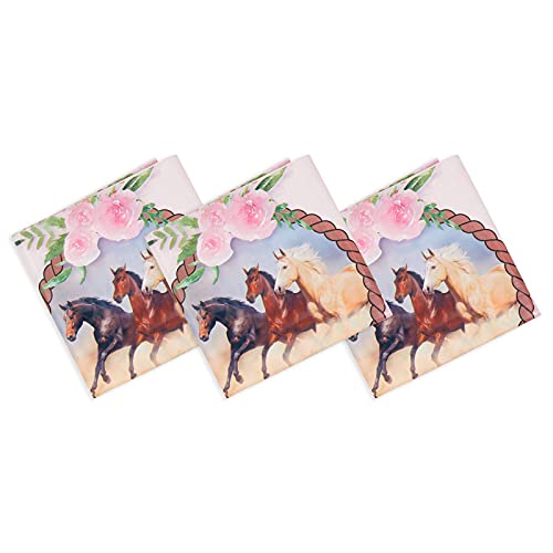 Image of BLUE PANDA Horse Party Tablecloths - 3 Pack, 54 inch x 108 inch, Pink Western Plaid - Disposable Horse Tablecloths - Cowgirl Birthday Party Table Covers