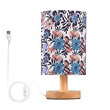 ALAZA Bedside Lamp Peris Flower Boho Lamp for Girls Boys Bedroom, Table Lamp with USB Port, Kids Nightstand Lamp Wood Base Room Desk Lamp (LED Bulb Included)