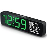 Peakeep Large Display Digital Alarm Clock for Bedrooms, Date Day of Week Desk Table Clocks for Living Room Office, Dimmable Plug in Electric Clock, 5 Volumes, Loud, Auto DST