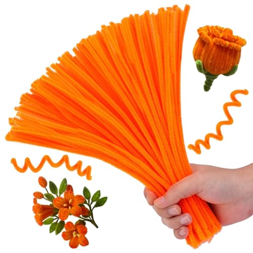 Image of Hssugi Orange Pipe Cleaners 100PCS Pipe Cleaners Bulk Craft Supplies | Pipe Cleaners Craft Fuzzy Sticks for DIY Art and Craft Projects Home Decoration