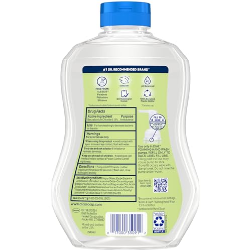 Image of Dial Antibacterial Defense Foaming Hand Soap + Aloe, Soothing White Tea, 30 Fl Oz Hand Soap Refill (Pack of 4), Dermatologist-Tested, Gentle on Skin