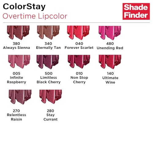 Image of REVLON Colorstay Overtime Lipcolor, Long-wearing, Shiny Lip color, Kiss proof & Smudge Proof. 99% Moisturizing ingredients, Relentless Raisin - (270)