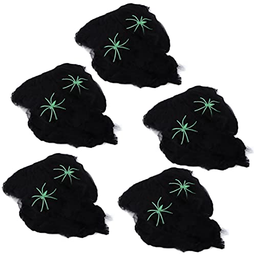 HFEHSKJ 5Pcs Halloween Spider Web Decorations, Terrible Vivid Spider Web Stretchy Cobweb Decoration for Home Haunted House(Black)