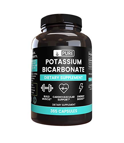 Pure Potassium Bicarbonate (365 Capsules) Potent & Gluten-Free Potassium Supplement (800 mg Serving)