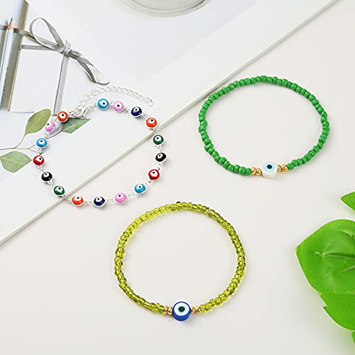 Dalinner 12/24Pcs Beaded Evil Eye Bracelet For Women Handmade Elastic Protection Bracelet Good Luck Nazar Amulet Bangle Lucky Turkish Religious Symbol Jewelry Colorful #TOP5