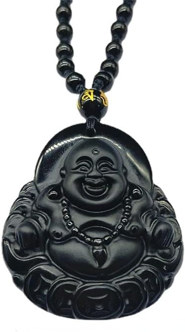 Auténtica obsidiana Maitreya Buda Gong colgante sonriente Buda Maitreya Buda cinco monedas Buda Gong colgante dinero Buda Gong collar