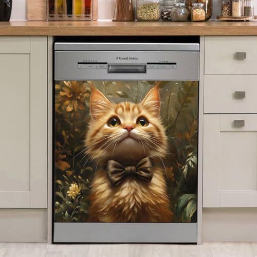 Imanes Adhesivos Flor Marrón Gato Cubierta Magnética para Lavavajillas Iman Adhesivo electrodomésticos Calcomanía Magnética para Lavadora Decoración Imanes Nevera 58x43 cm /3pcs