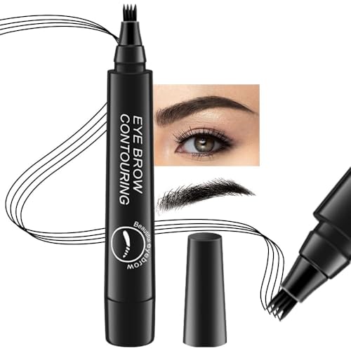 Image of 4 Point Eyebrow Pencil Black,Waterproof Microblading Eyebrow Pencil with a Micro-Fork Tip Applicator Creates 05 Black Fine Sketch Liquid Eye Brow Tattoo Tint Pen 1 psc