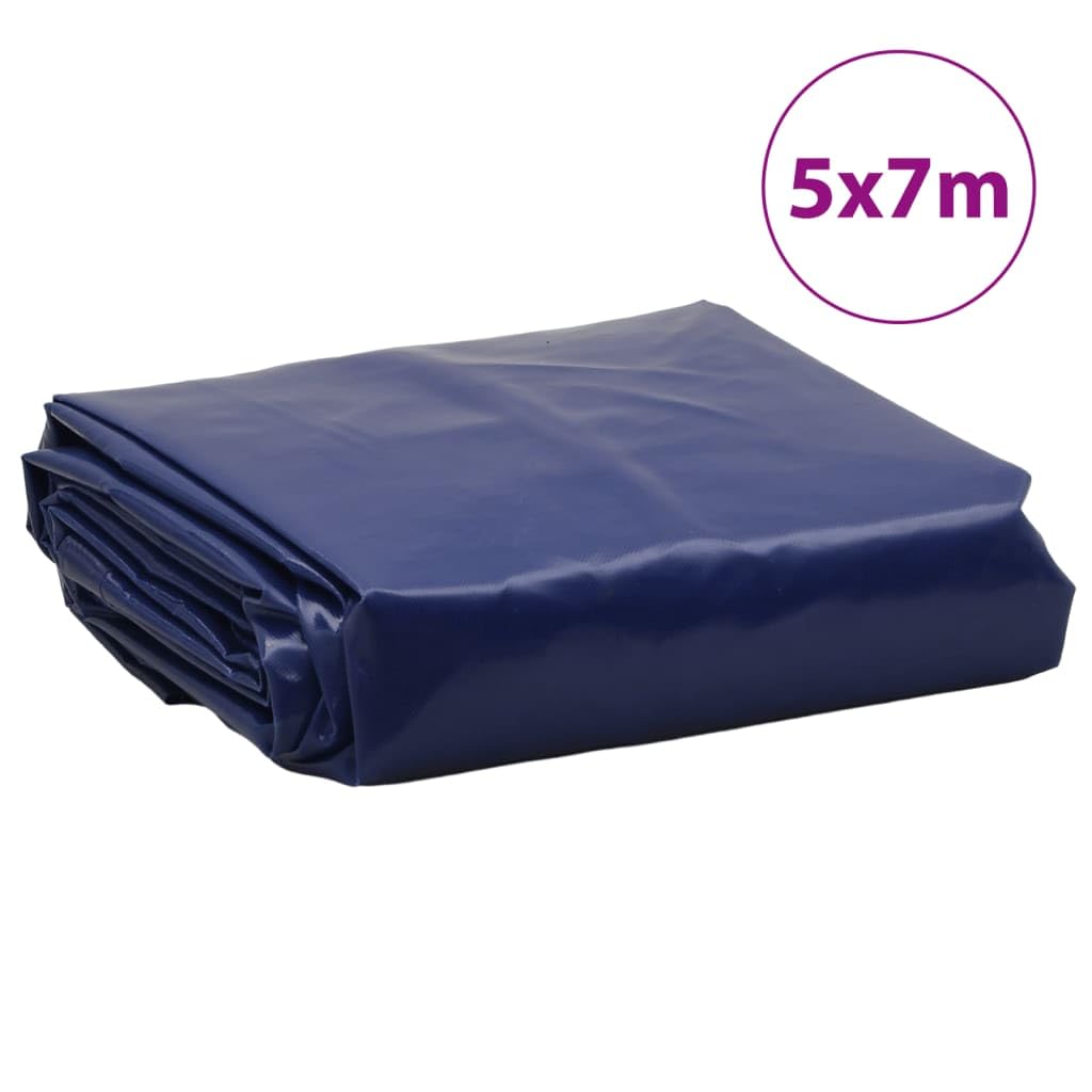 Telone blu 5 x 7 m, 650 g/m², in tela con rivestimento in PVC, resistente alle intemperie, agli strappi, ai raggi UV, con occhielli in metallo, versatile telone protettivo per giardino, auto