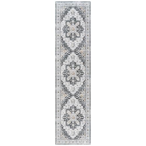 Madane Hallway Runner Rug 2'6''x10' Kitchen Runner, Non Slip Vintage Runners for Hallways Washable Kitchen Rugs Soft Low Pile 2.5x10 ft Rug Runner for Laundry Room, Entryway and Bedroom, Black