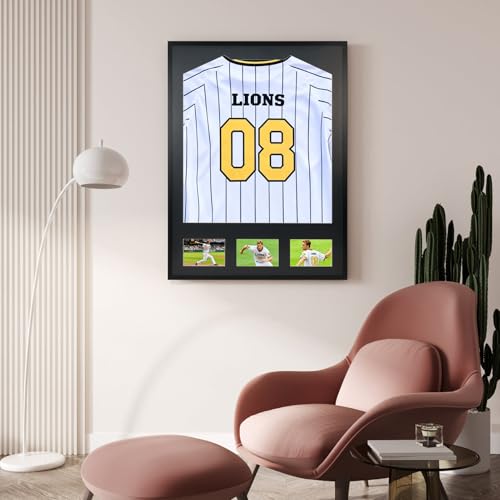 Giftgarden Marco Profesional para Camisetas de Fútbol 60x80cm Negro, Marco 3D de Aluminio Exhibe Maillots, Sudaderas o Recuerdos