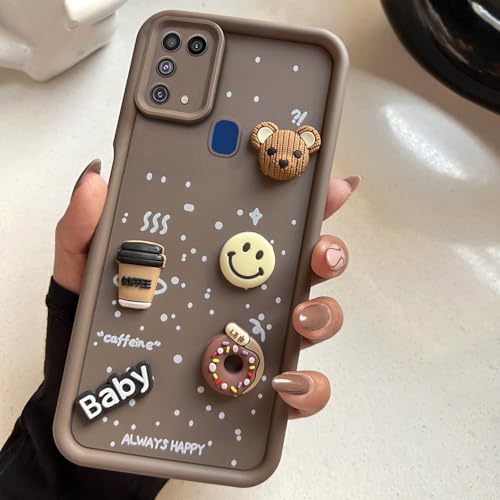 Image of COLORflow Back Cover Compatible with Samsung Galaxy M31 / F41 / M31 Prime | Cute Fun Cartoon 3D Ball Coffee Silicone Case (Brown) | Designer Camera and Body Protected Back Cover