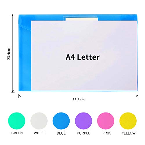 11 Pack Plastic Poly Filing Envelopes, Clear Document Folders US Letter A4 Size File Envelopes with Label Pocket & Paste Button for School Home Work Office Organization, 6 Assorted image 4