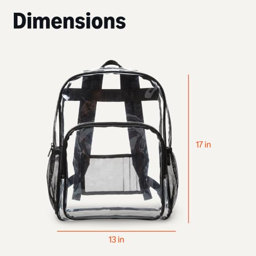 Image of Amazon Basics Transparent Clear School Backpack, Water-Resistant PVC Plastic, Reinforced Shoulder Straps, 17 x 7 x 13 in
