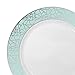 White with Turquoise Blue & Silver Mosaic Rim Round Plastic Salad Plates - 7.5