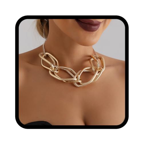 Handcess Collar Grueso de Oro Estilo Punk Collares Cubano para Mujer