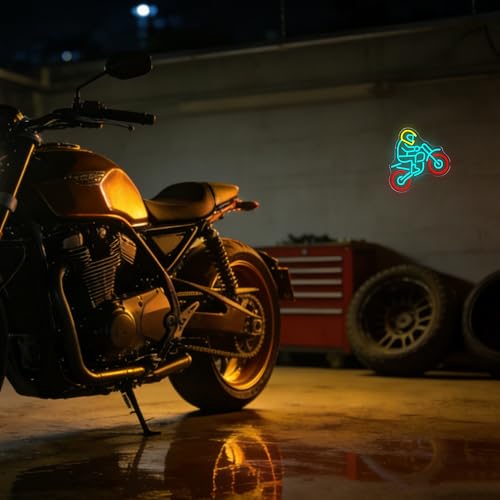 Image of Allball Motorcyclist Neon Signs for Wall Decor, Motocross Neon Light USB Powered, for Garage LED Sign Man Cave Racing Motorcycle Decor Mechanic Shop Garage theme party Birthday Gifts(12.9 * 12.2 In)