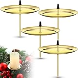 Material resistente: estos soportes de velas de Adviento están hechos de material metálico con una superficie lisa y brillante, que son fáciles de limpiar y de estructura resistente, no se rompen ni deforman fácilmente, se pueden aplicar durante mucho tiempo; Estos platos para velas también pueden contener velas de pilar pesadas y evitar que la cera de la vela gotee en la corona