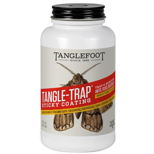 Tangle-Trap Sticky Coating 8oz Brush-On Adhesive with Built-in Applicator for Creating Tacky Surfaces on Boards Stakes and Non-Porous Materials for Garden and Greenhouse Use