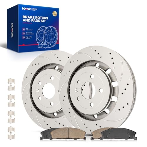 Image of KAX Front Brake Kit, Drilled and Slotted Brake Rotors, Ceramic Brake Pads | Fits Ford, Lincoln- Explorer, Police Interceptor Utility, Flex, MKS, Police Interceptor Sedan, Taurus, MKT