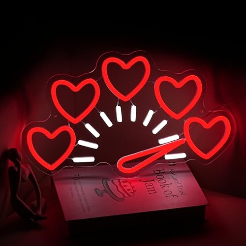 Image of GNVETZLL Valentine's Day Neon Sign for Wall Decor Dimmable Heart Neon Light Red Love Light Sign for Wife Birthday Wedding Party(14.57 * 8.66In)