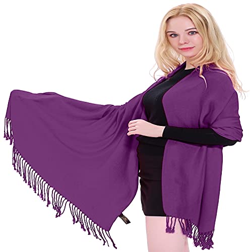 CJ Apparel Purple Solid Color Tassels Design Nepalese Shawl Scarf Wrap Stole Throw Head Wrap Pashmina Hand Made in Nepal New