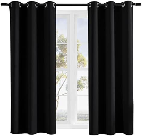 Rutterllow Room Darkening Blackout Curtains for Bedroom 2 Panel,Grommet Top(42x63 Inch, Black)