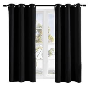 Rutterllow Room Darkening Blackout Curtains for Bedroom 2 Panel,Grommet Top(42×63 Inch, Black)