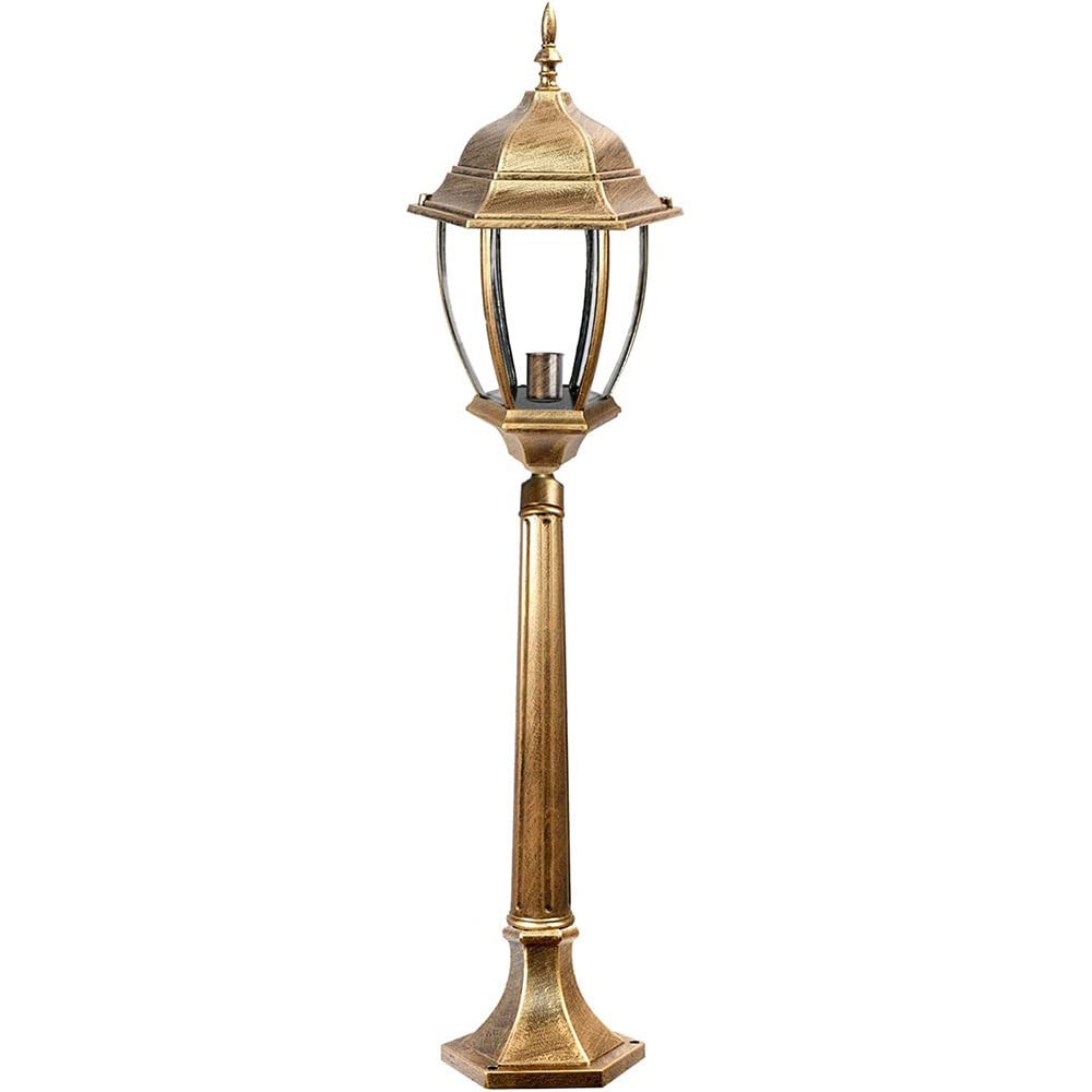 Vetrineinrete® Lampione da giardino con palo lanterna da terra luce per esterno in alluminio e vetro con portalampada E27 ES39 87 cm(Bronzo) P28