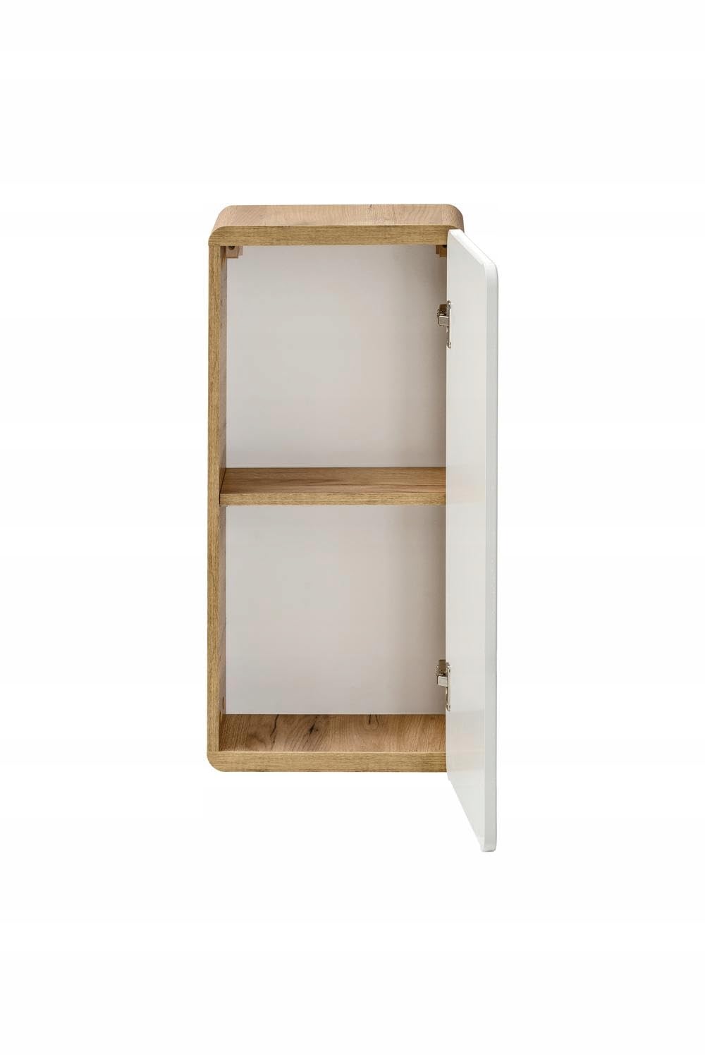 Szafka łazienkowa wisząca zaokrąglona 2 półki 75 cm biały połysk/złoty dąb - meble łazienkowe