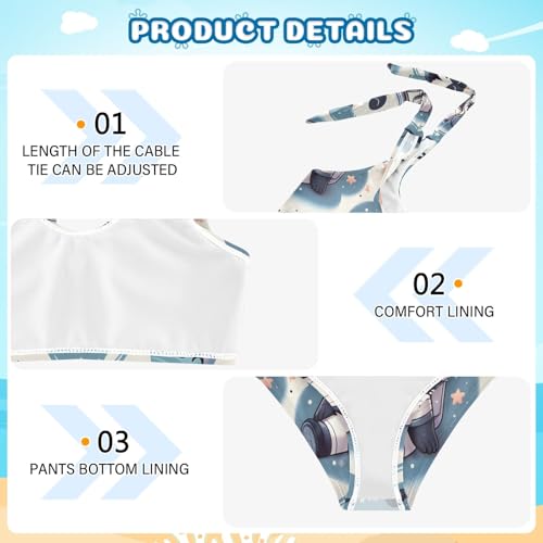 Girls' Bikini Set, Sleeping Panda in Space Kids Swimsuit 2 Pcs Beach Bathing Suit3